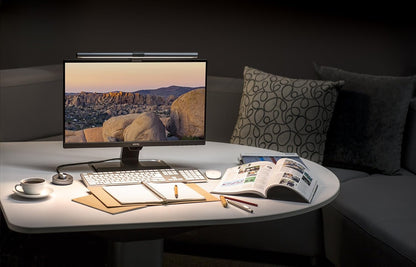 Screenbar plus E-Reading LED Computer Monitor Light Bar with Desktop Dial, Auto-Dimming and Hue Adjustment, No Screen Glare, Space Saving, USB Powered, Matte Silver